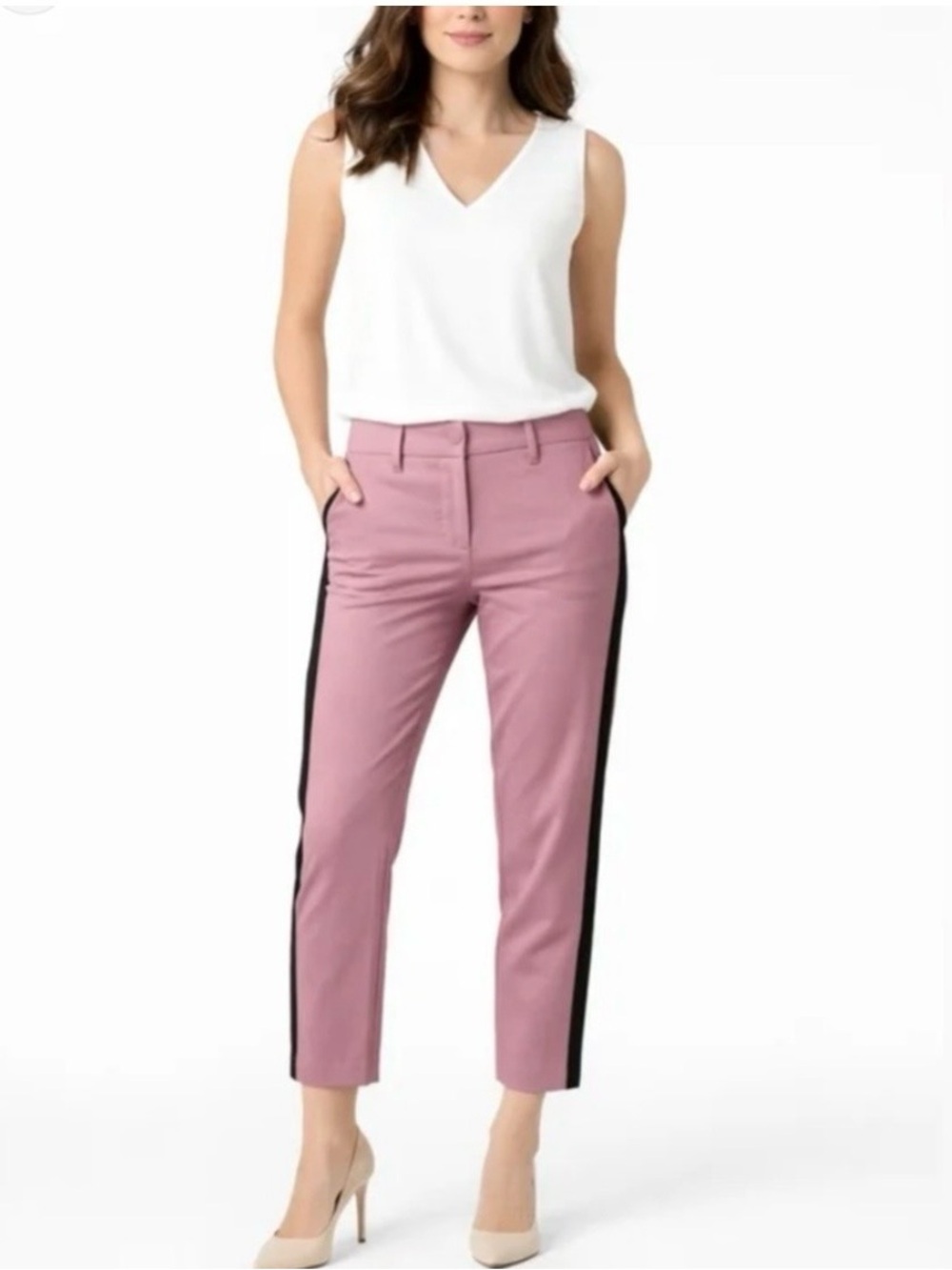 Wildfang The Empower Color Block Slim Mauve Cropped Tuxedo Stripe Pants